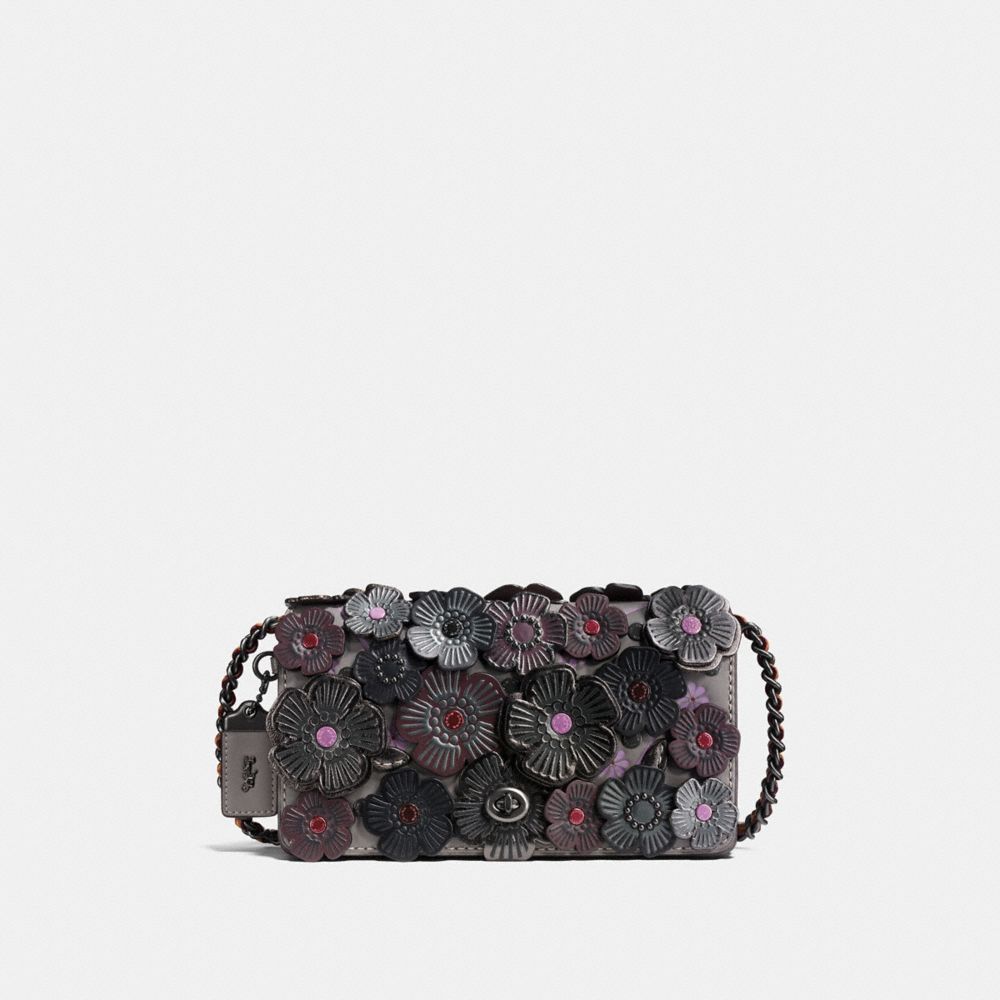 COACH®,DINKY WITH TEA ROSE,Leather,Small,Black Copper/Heather Grey,Front View