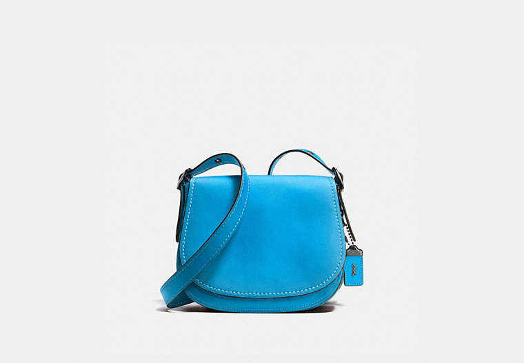 COACH®,SADDLE BAG 23 IN BURNISHED GLOVETANNED LEATHER,Haircalf,étain/Azur,Front View