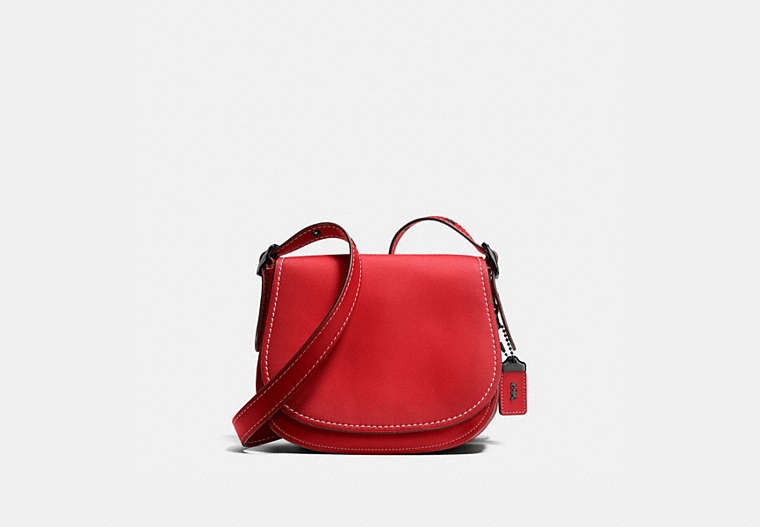 COACH®,SADDLE BAG 23 IN BURNISHED GLOVETANNED LEATHER,Haircalf,Cuivre Noir/Rouge 1941,Front View