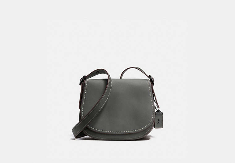 COACH®,SADDLE BAG 23 IN BURNISHED GLOVETANNED LEATHER,Haircalf,étain/Gris Chiné,Front View