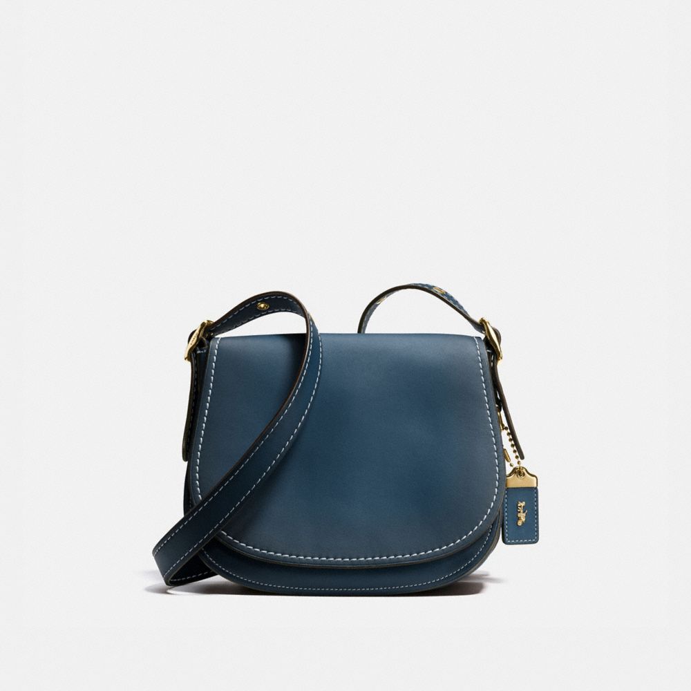 COACH®,SADDLE 23,Haircalf,Brass/Dark Denim,Front View