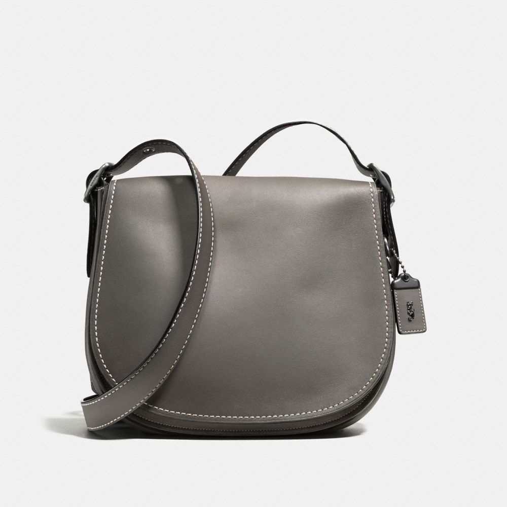 COACH®,SADDLE,Leather,Medium,Black Copper/Heather Grey,Front View