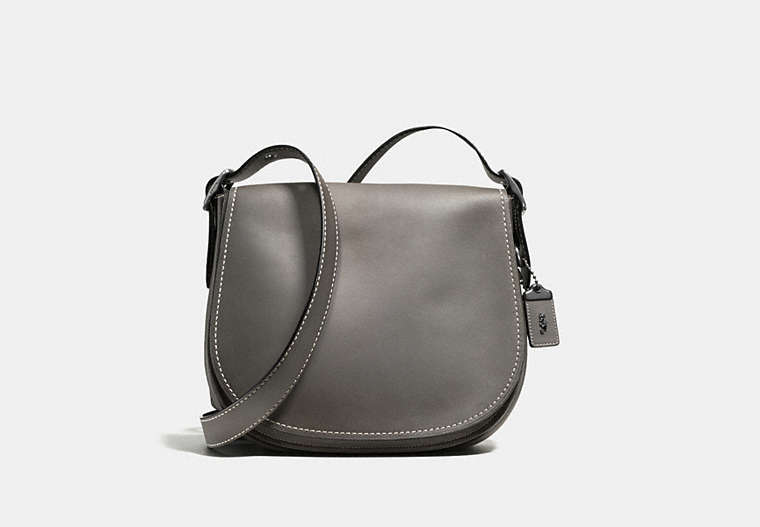 COACH®,SADDLE BAG IN BURNISHED GLOVETANNED LEATHER,Cuir,étain/Gris Chiné,Front View