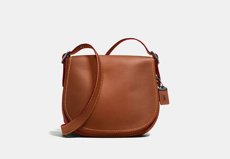 COACH®,SADDLE BAG IN BURNISHED GLOVETANNED LEATHER,Cuir,Cuivre Noir/Brun 1941,Front View
