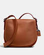 COACH®,SADDLE BAG IN BURNISHED GLOVETANNED LEATHER,Cuir,Cuivre Noir/Brun 1941,Front View