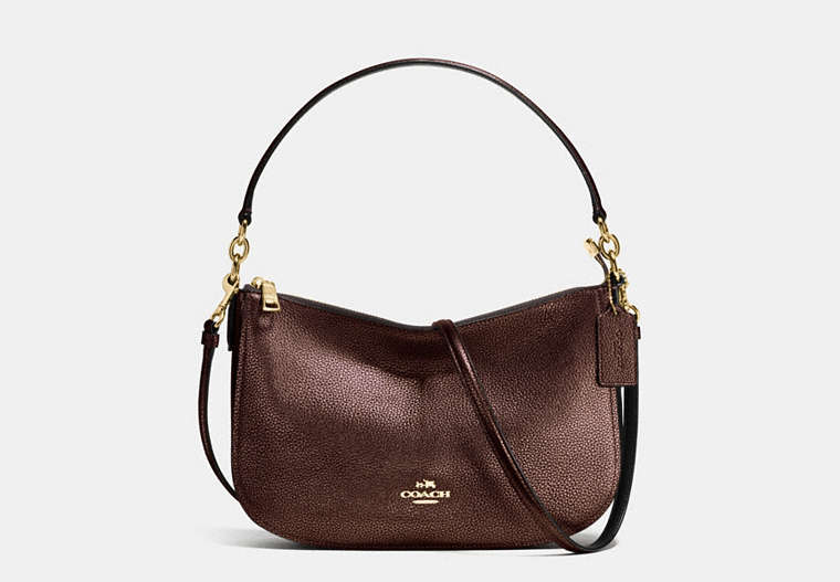 COACH®,CHELSEA CROSSBODY IN POLISHED PEBBLE LEATHER,Leather,Medium,Light Gold/Bronze,Front View