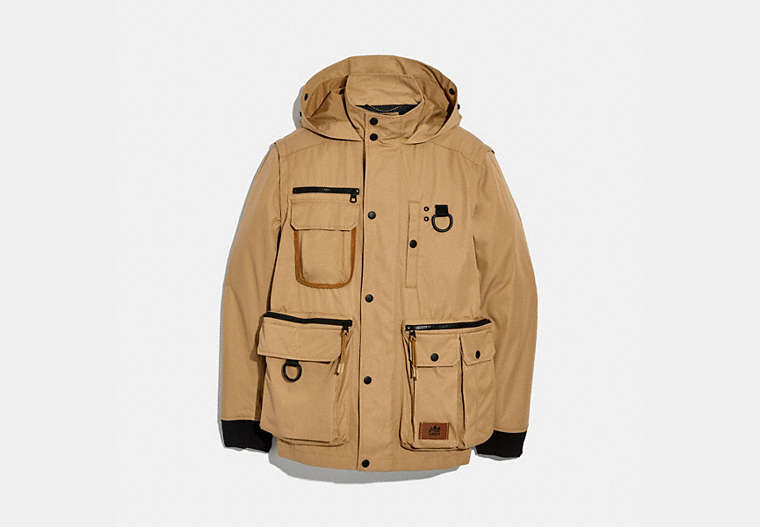 COACH®,UTILITY JACKET,Cotton/Polyester,KHAKI,Front View image number 0