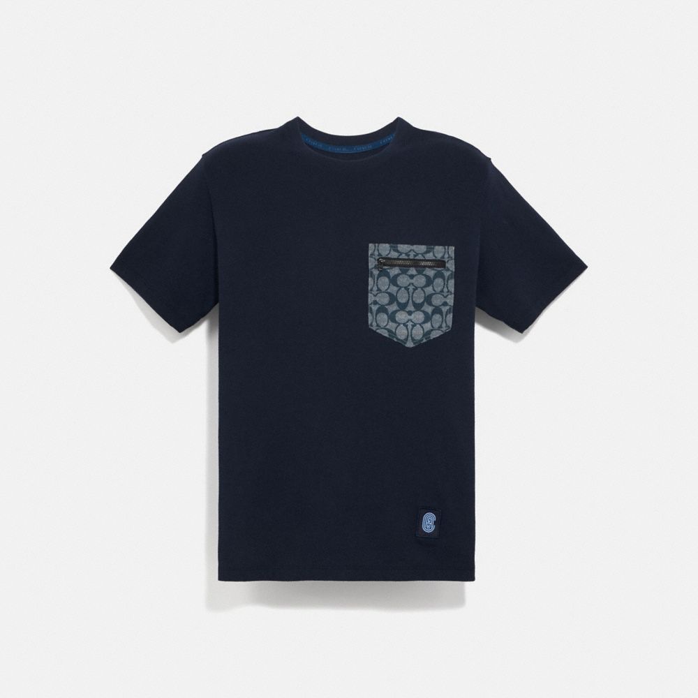 COACH®,SIGNATURE ESSENTIAL T-SHIRT,cotton,NAVY/CHAMBRAY,Front View