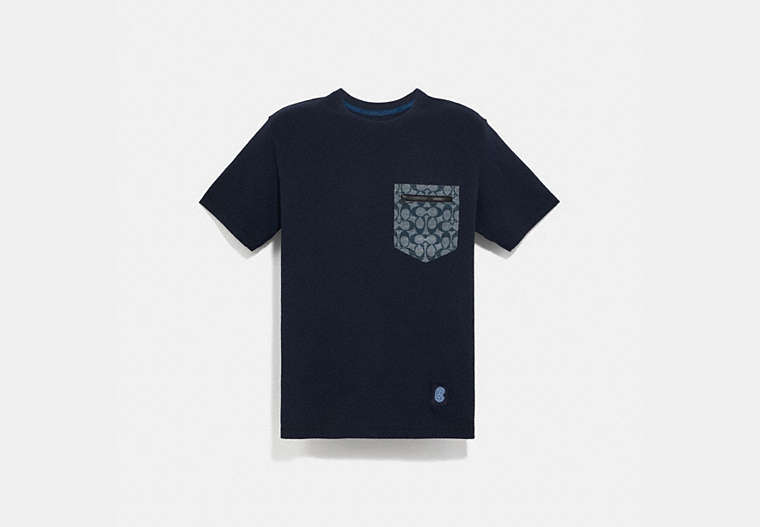 COACH®,SIGNATURE ESSENTIAL T-SHIRT,cotton,NAVY/CHAMBRAY,Front View