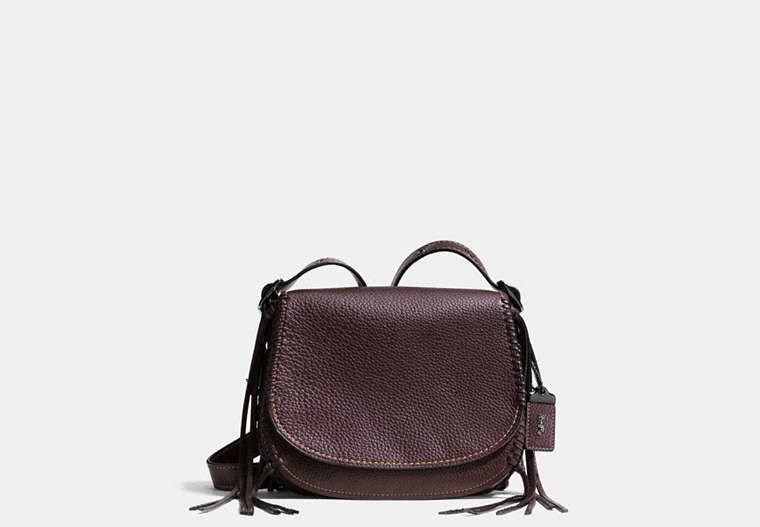 COACH®,SADDLE BAG 23 IN WHIPLASH LEATHER,Leather,Small,Dark Gunmetal/Oxblood,Front View