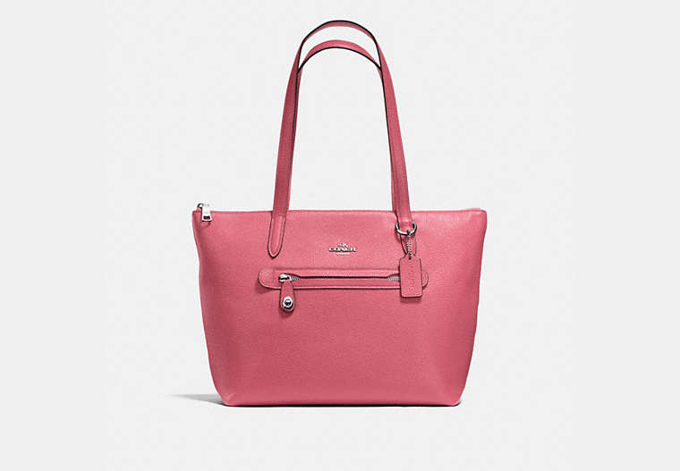 COACH®,TAYLOR TOTE,Leather,Large,Silver/Peony,Front View
