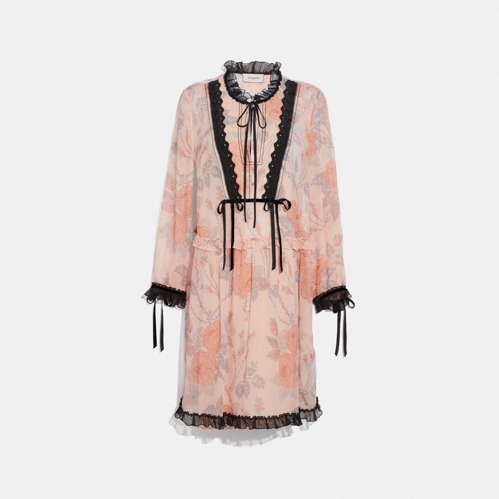 COACH®,ROSE PRINT DRESS,Mixed Material,PINK,Front View