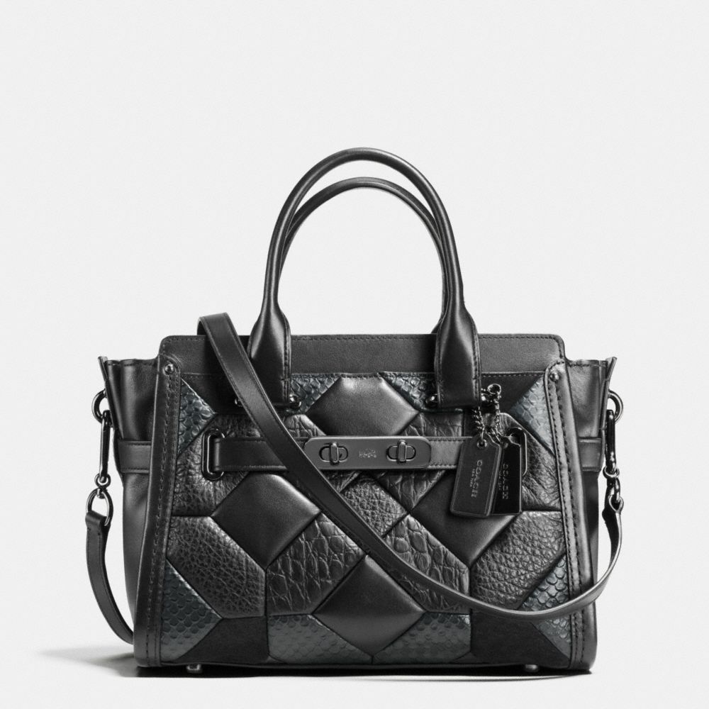 COACH®,CANYON QUILT COACH SWAGGER 27 IN EXOTIC EMBOSSED LEATHER,Other Leather,Large,Gunmetal/Black,Front View
