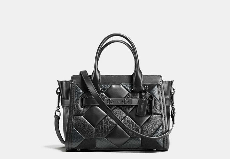 COACH®,CANYON QUILT COACH SWAGGER 27 IN EXOTIC EMBOSSED LEATHER,Other Leather,Large,Gunmetal/Black,Front View
