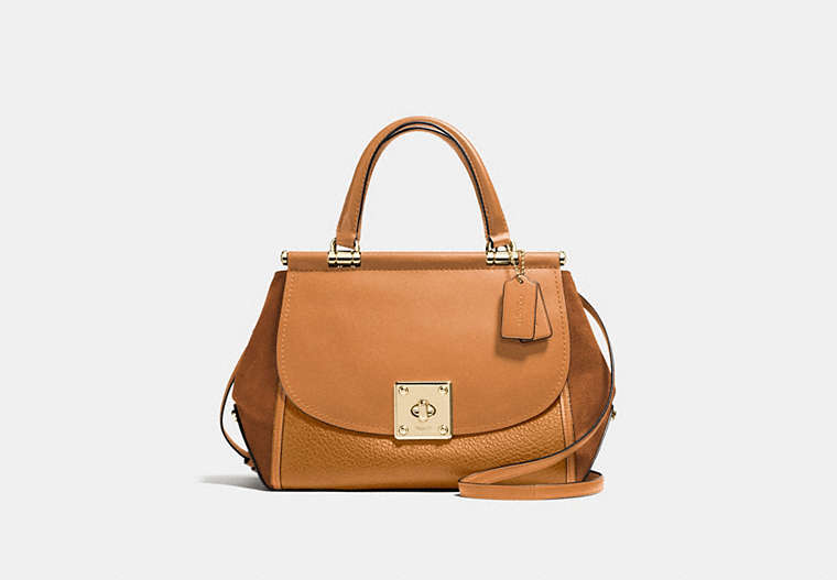 COACH®,DRIFTER CARRYALL,Leather,Large,Light Gold/Light Saddle,Front View