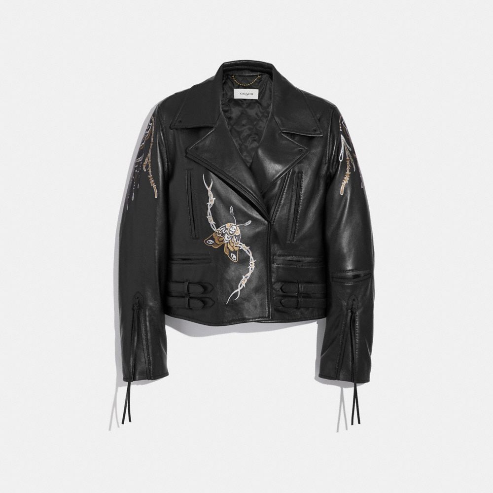 COACH®,TATTOO MOTO JACKET,Leather,Black,Front View