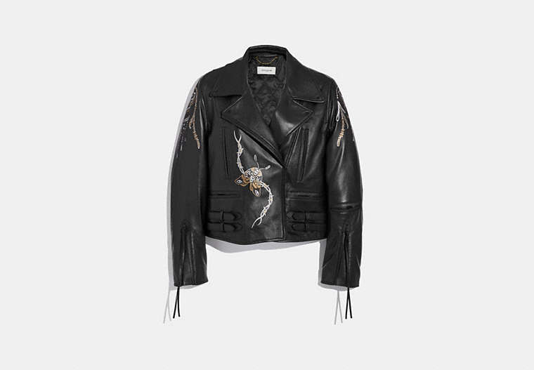 COACH®,TATTOO MOTO JACKET,Leather,Black,Front View