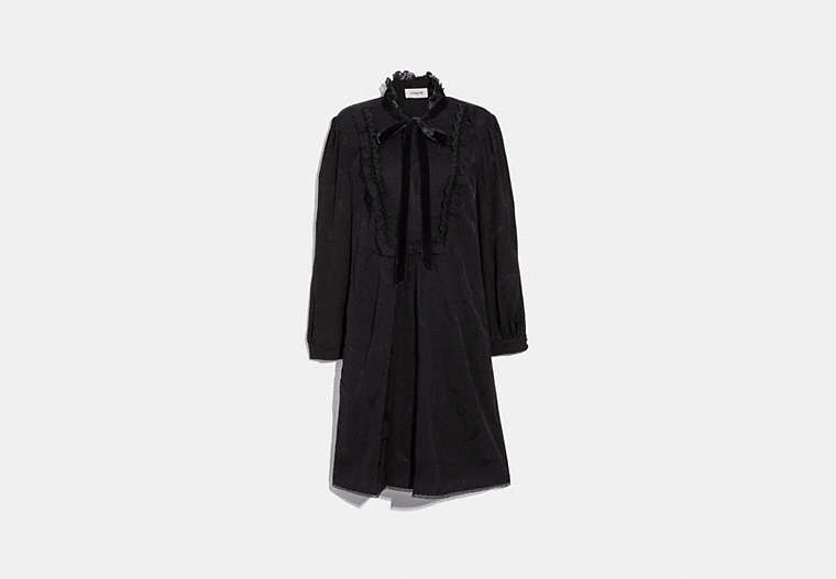 COACH®,TIE NECK FLARE DRESS,Jacquard,Black,Front View