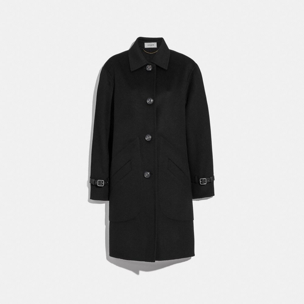 Coach wool coat store with leather detail