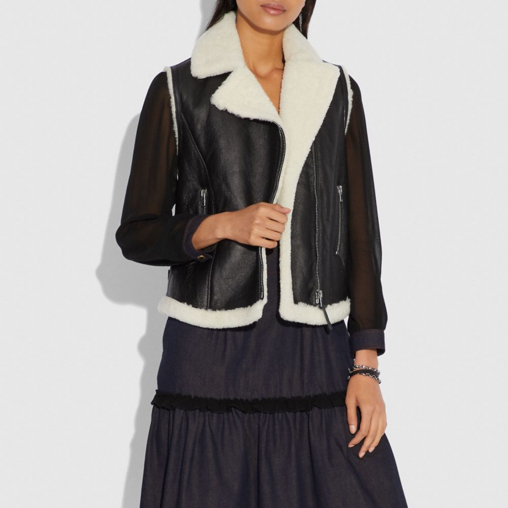 COACH®,SHEARLING MOTO VEST,Shearling,Black,Scale View