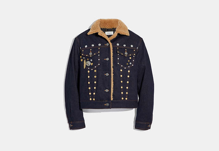 COACH®,EMBELLISHED DENIM JACKET WITH SHEARLING,Mixed Material,Denim,Front View