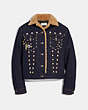 COACH®,EMBELLISHED DENIM JACKET WITH SHEARLING,Mixed Material,Denim,Front View