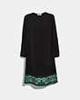COACH®,FEATHER JACQUARD PRINT DRESS,Silk,Black,Front View