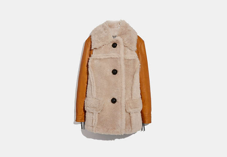 COACH®,SHEARLING LEATHER COAT,Shearling,Dirty Chai,Front View