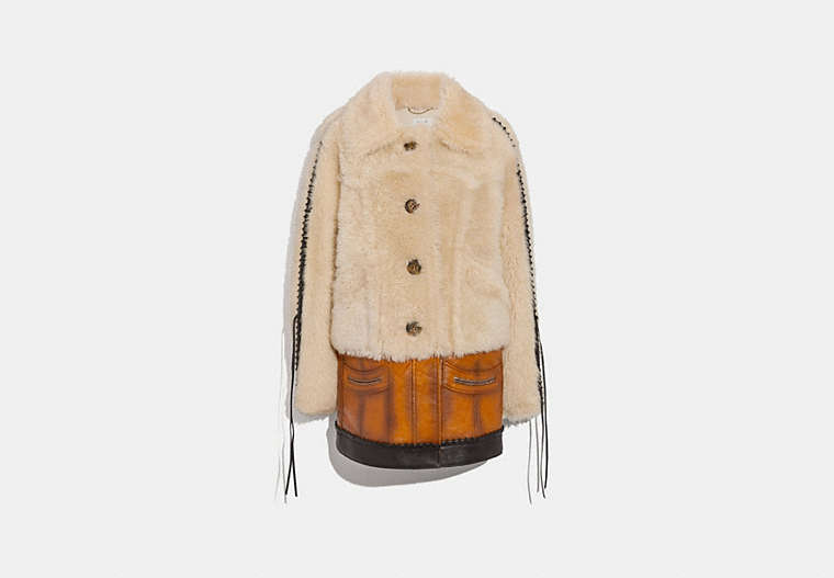 COACH®,SHEARLING LEATHER COAT,Shearling,Natural,Front View