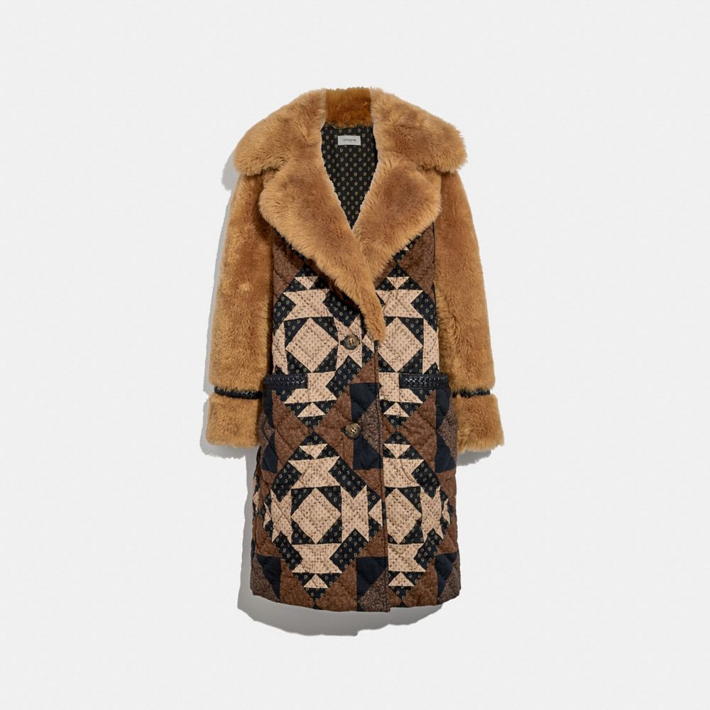 COACH COACH Patchwork Shearling Overcoat