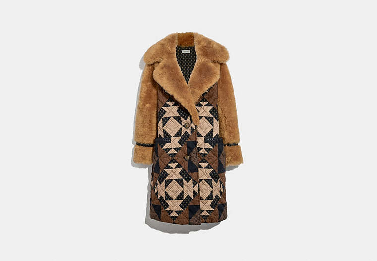 COACH®,PATCHWORK SHEARLING OVERCOAT,Shearling,Multi,Front View