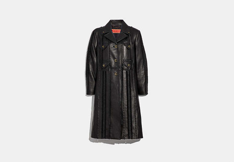 COACH®,EMBELLISHED LEATHER COAT,Leather,Black,Front View