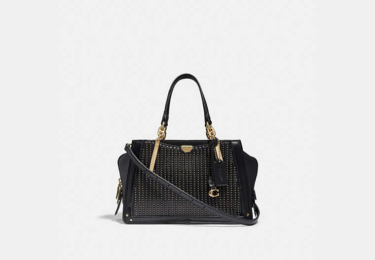 COACH®,DREAMER WITH QUILTING AND RIVETS,Leather,Medium,Gold/Black,Front View