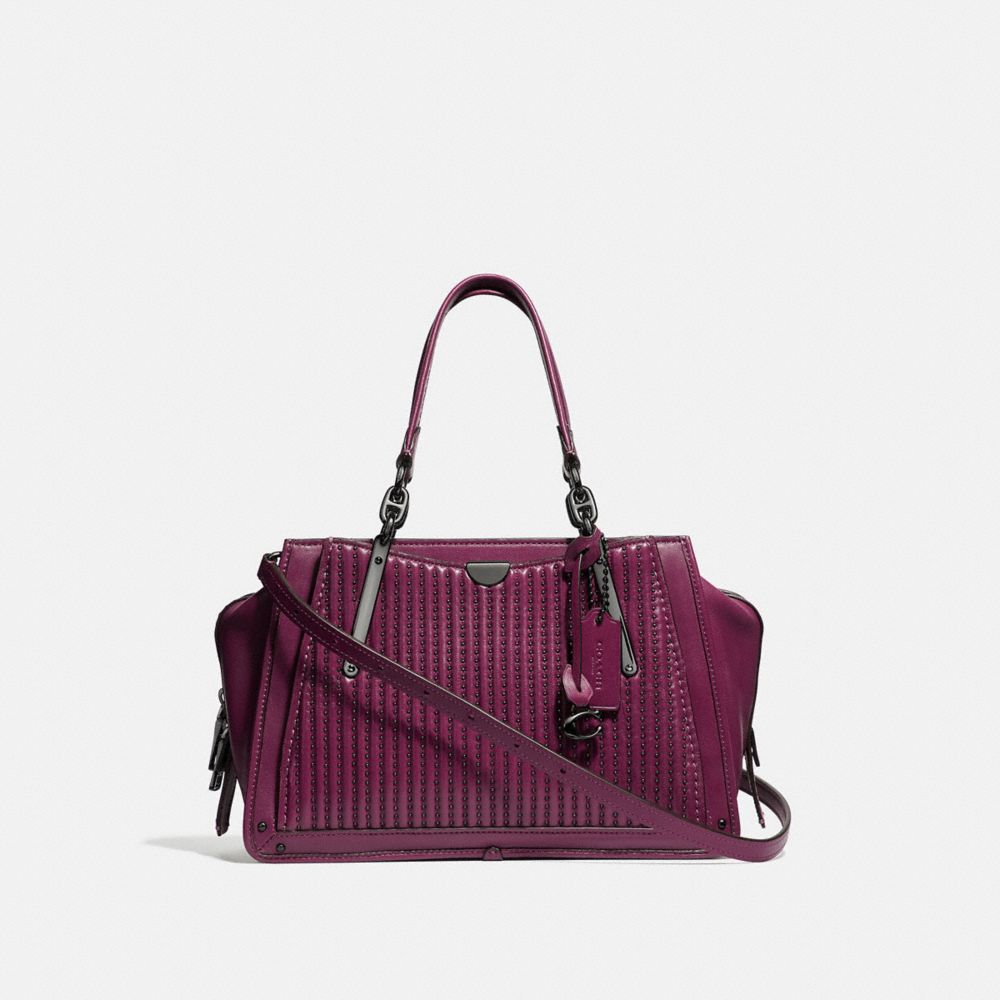 COACH®,DREAMER WITH QUILTING AND RIVETS,Leather,Medium,Gunmetal/Dark Berry,Front View