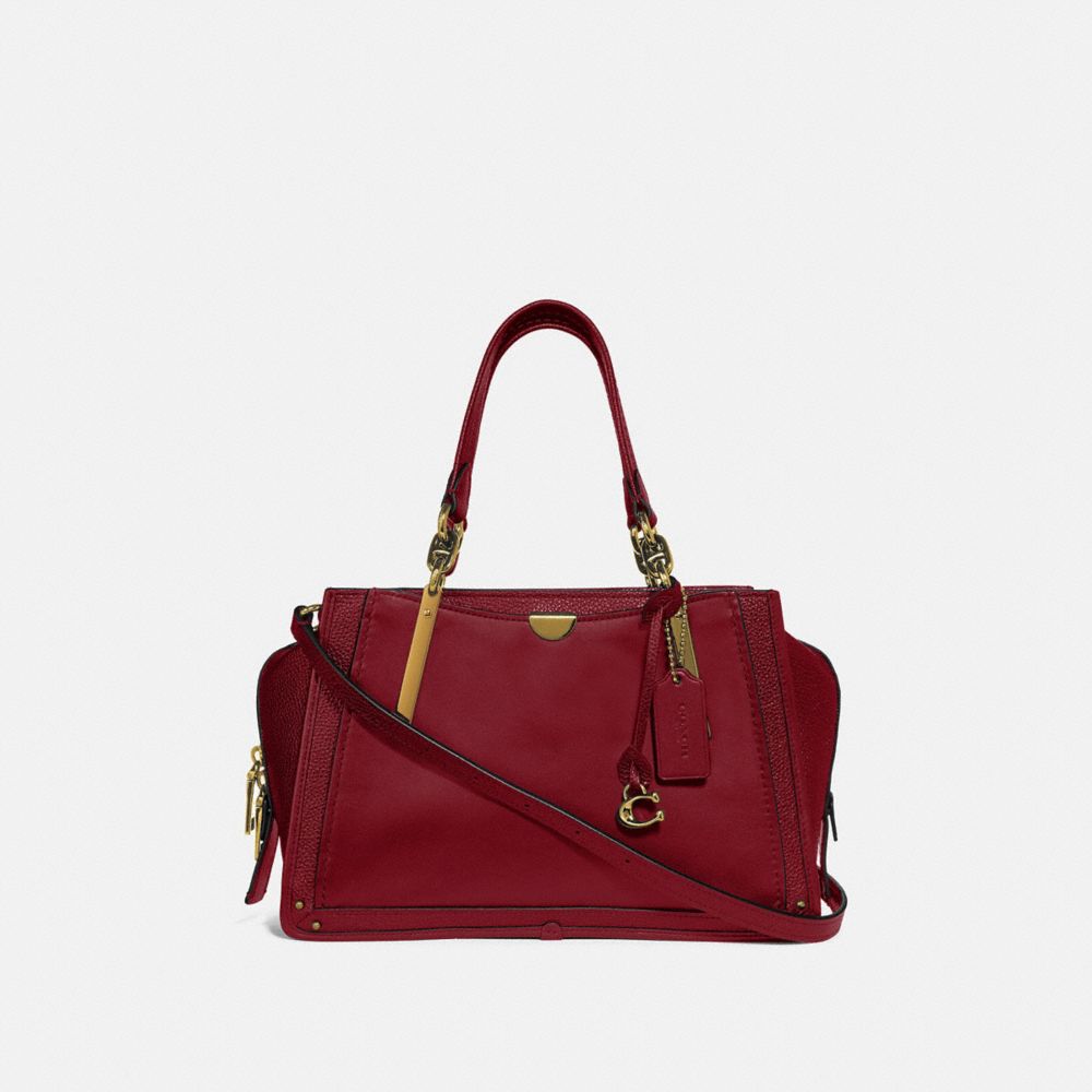 COACH®,DREAMER,Leather,Medium,Brass/Deep Red,Front View