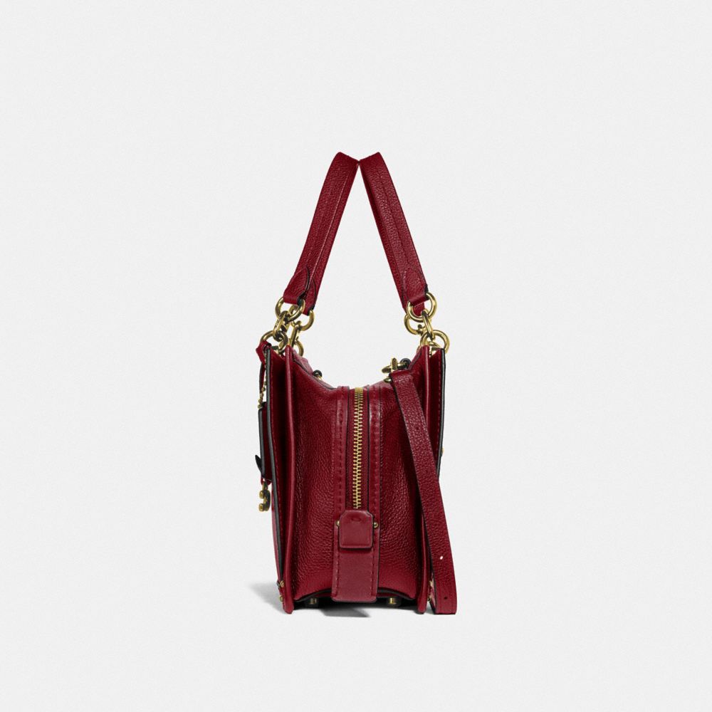 COACH®,DREAMER,Leather,Medium,Brass/Deep Red,Angle View