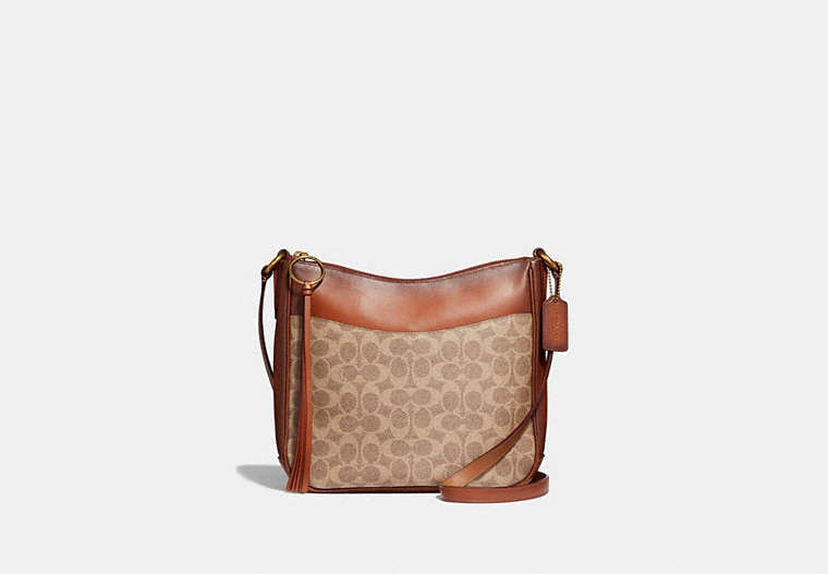 COACH®,CHAISE CROSSBODY BAG IN SIGNATURE CANVAS,pvc,Medium,Brass/Tan/Rust,Front View