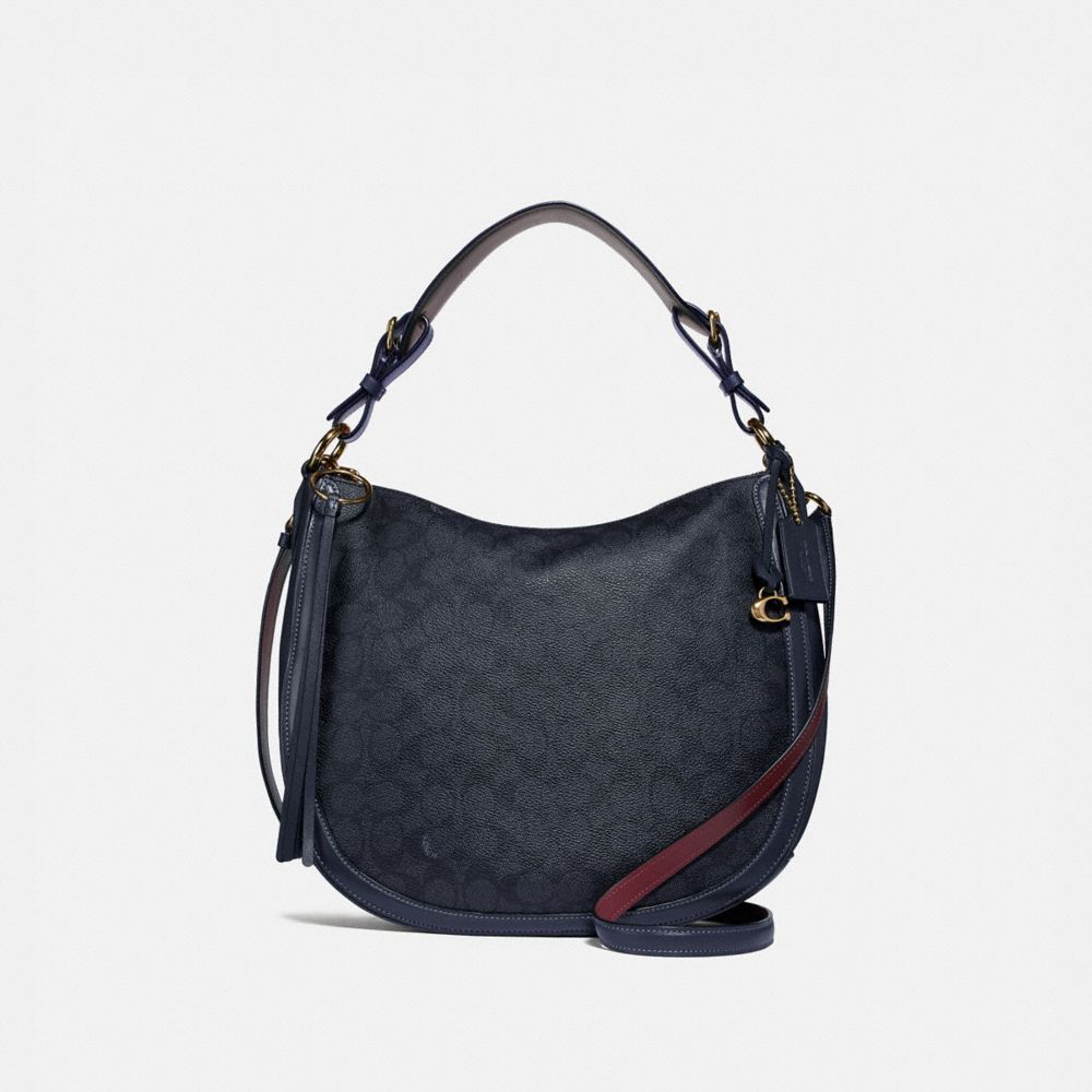COACH®,SUTTON HOBO IN SIGNATURE CANVAS,pvc,Charcoal/Midnight Navy/Gold,Front View