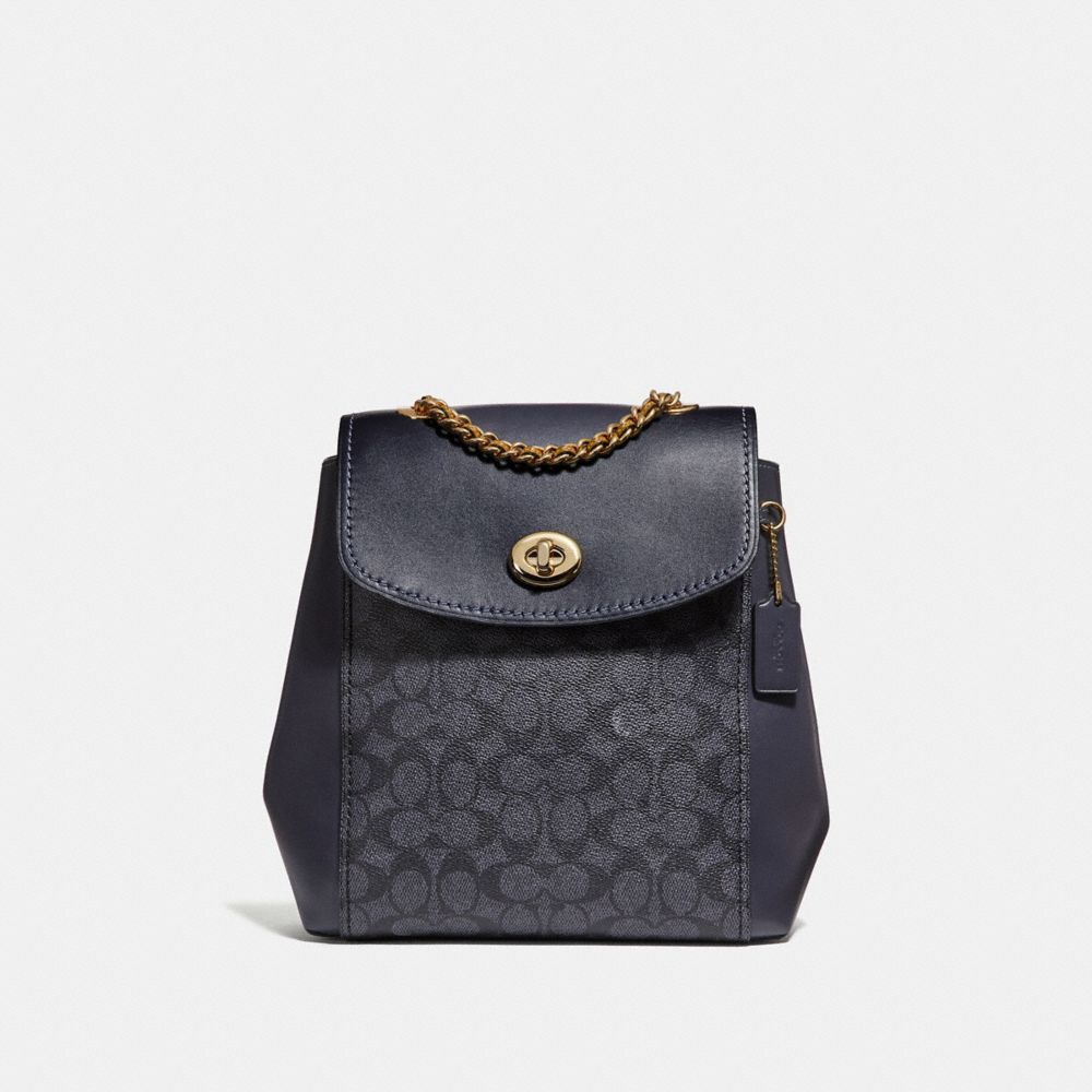 COACH®,PARKER CONVERTIBLE BACKPACK IN SIGNATURE CANVAS,pvc,Large,Charcoal/Midnight Navy/Gold,Front View