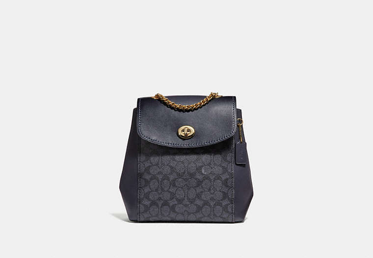 COACH®,PARKER CONVERTIBLE BACKPACK IN SIGNATURE CANVAS,pvc,Large,Charcoal/Midnight Navy/Gold,Front View