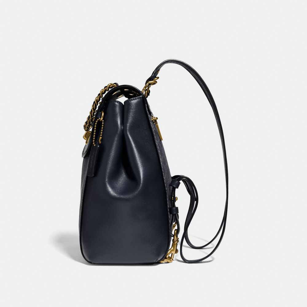 COACH®,PARKER CONVERTIBLE BACKPACK IN SIGNATURE CANVAS,pvc,Large,Charcoal/Midnight Navy/Gold,Angle View