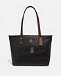 COACH®,MINNIE MOUSE CITY ZIP TOTE WITH MOTIF,Leather,Large,Light Gold/Black,Front View