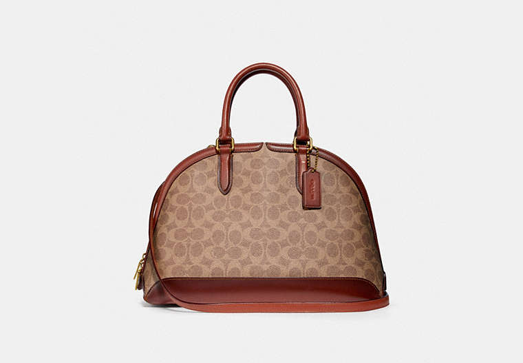 COACH®,QUINN SATCHEL IN SIGNATURE CANVAS,Coated Canvas,Large,Brass/Tan/Rust,Front View