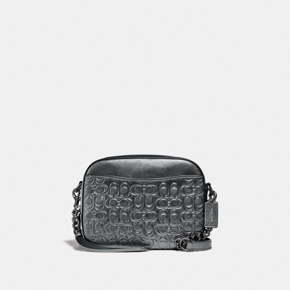 COACH®,CAMERA BAG IN SIGNATURE LEATHER,Leather,Small,Gunmetal/Metallic Graphite,Front View