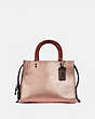 COACH®,ROGUE BAG 25 IN COLORBLOCK WITH SNAKESKIN DETAIL,Leather,Medium,Pewter/Metallic Rose Gold,Front View
