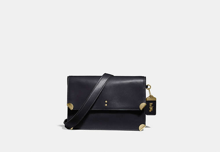 COACH®,COOPER SHOULDER BAG,Leather,Brass/Black,Front View