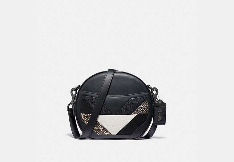 COACH®,CANTEEN CROSSBODY WITH PATCHWORK AND SNAKESKIN DETAIL,Leather,Mini,Pewter/Black Multi,Front View