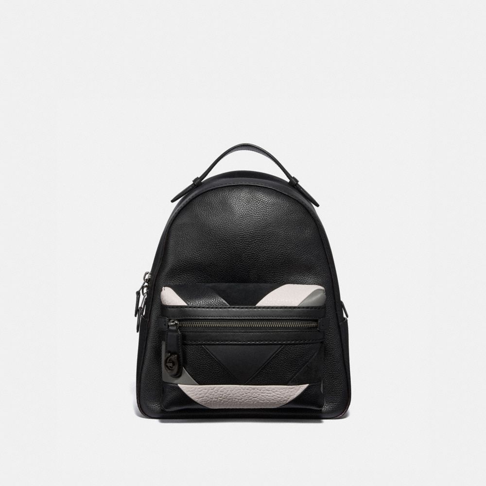COACH®,CAMPUS BACKPACK WITH PATCHWORK,Leather,Large,Pewter/Black Multi,Front View