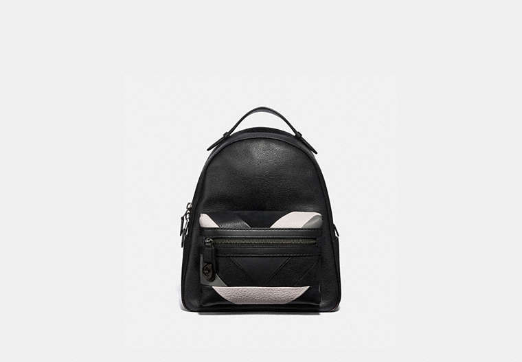 COACH®,CAMPUS BACKPACK WITH PATCHWORK,Leather,Large,Pewter/Black Multi,Front View