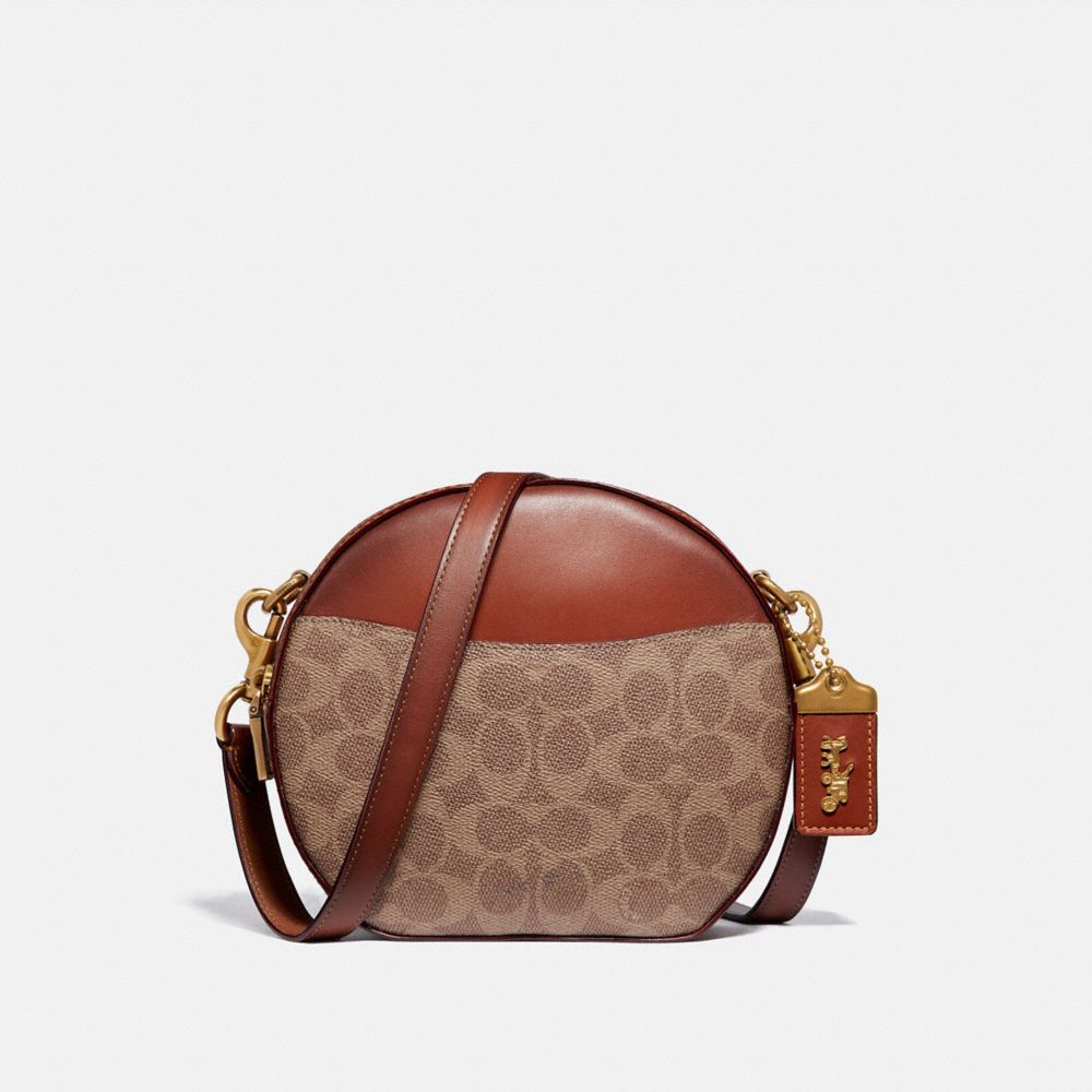 COACH®,CANTEEN CROSSBODY IN SIGNATURE CANVAS,Coated Canvas,Mini,Brass/Tan/Rust,Front View
